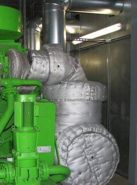 Große KWK Anlage: Abgasdämmung von Abgasanlage nebst Wärmetauscher und Schalldämpfer
